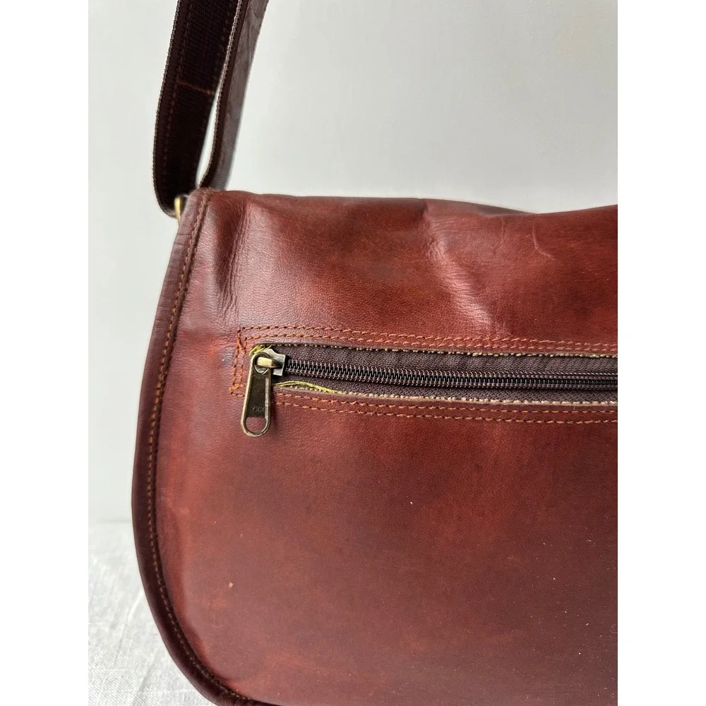 Vintage Brown Leather‎ Messenger Bag Crossbody Saddle Satchel Mahogany